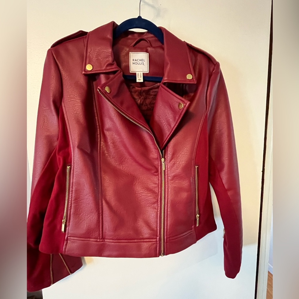 Red faux leather moto jacket. Worn 2-3 times.